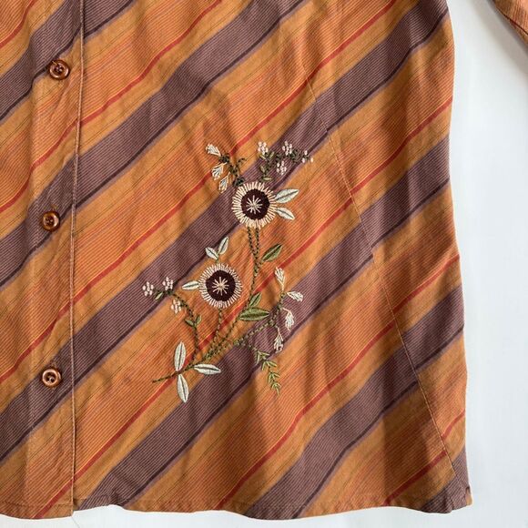 New St John’s Bay Retro 70s Button Up Orange Shirt Size Large Stripe Peasant Top - Picture 4 of 6